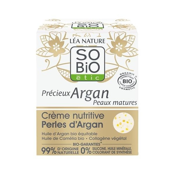 LÉA NATURE SO BiO étic| Crème nutritive Perles d’Argan – Précieux Argan Peaux matures | Peau intensément nourrie| Fermeté & d