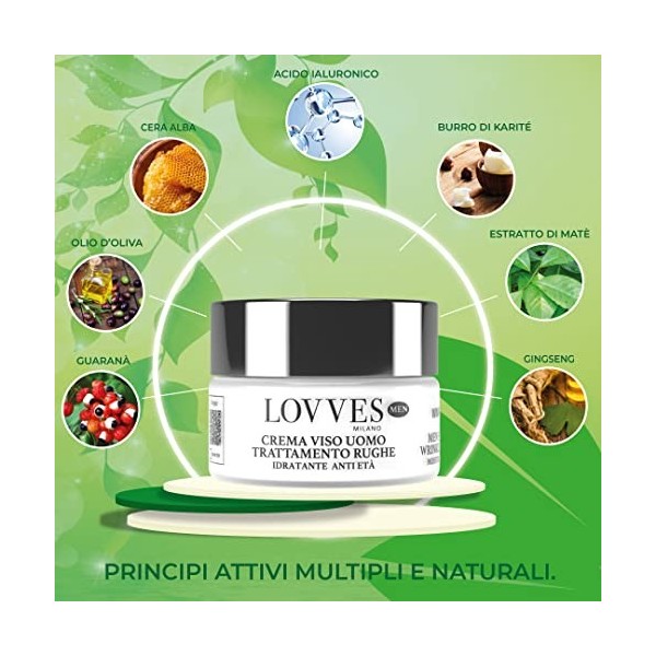 LOVVES Crème Visage Homme Anti-Rides, Haute Cosmétique Naturelle, Action Hydratante, Antioxydante, Dynamise la Peau et Augmen