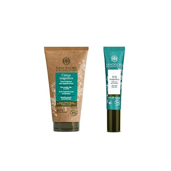 Sanoflore – Crème Magnifica Hydratante Anti-imperfections Eco-tube BIO 50ml + SOS Magnifica Soin Local Anti-boutons BIO 15ml