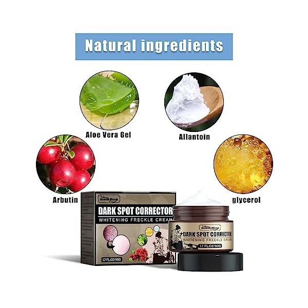 50g Crème Anti-taches de Rousseur, Creme Anti Taches Brunes Visage, Crème Hydratante Blanchissante, Dark Spot Remover Visage,