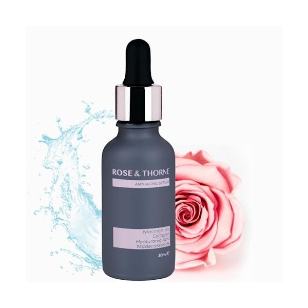 Sérum visage anti-âge à lacide hyaluronique, raffermissant, hydratant, anti-âge, rose, beauté, flacon avec son compte-goutte