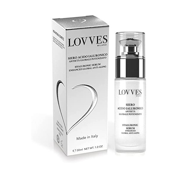 LOVVES Sérum Anti-âge Global Amélioré à lAcide Hyaluronique, Haute Cosmétique Naturelle, Hydratant, Anti-rides, Effet Tenseu