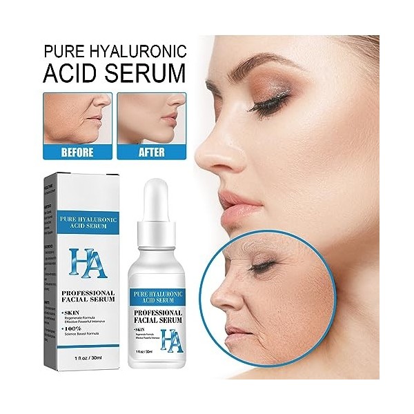 Sérum Anti-Vieillissement Acide Hyaluronique,Essence pour le Visage à lAcide Hyaluronique,Serum Visage de Collagene Hydratat