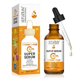 Serum Vitamine C Visage 30ML, Sérum 20% de Vitamine C anti-âge avec acide hyaluronique Anti-âge, Anti-rides et Anti-taches