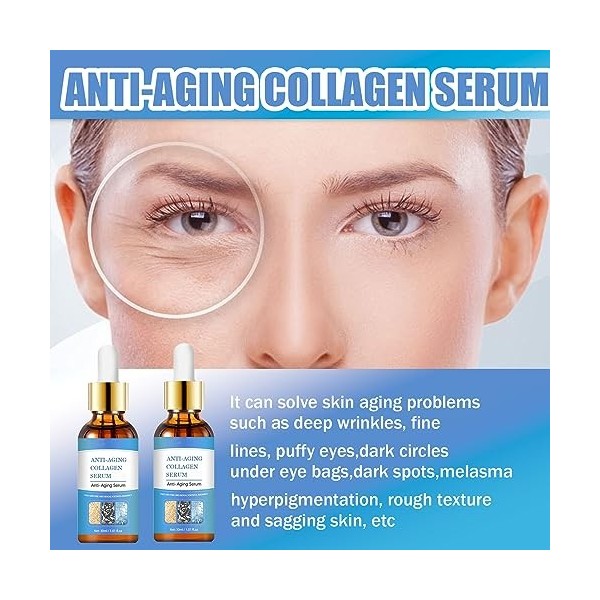 Collagen Anti Aging Serum, 2 Pièces Sérum pour le Visage, Anti Aging Serum, Solution Facial Serum, Sérum Stimulant au Collagè