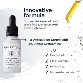 ALPHASCIENCE Mela Bright [C+] 30ml / 1fl oz - Avec Cystéamine - Correction Intensive Taches brunes - Sérum visage anti-âge - 