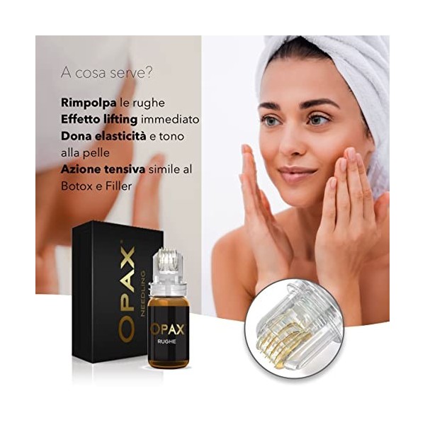 Opax® Rides, traitement anti-âge Microneedling, Contient Dermaroller 0.5, Sérum Acide Hyaluronique et Collagène, Élastine, Co