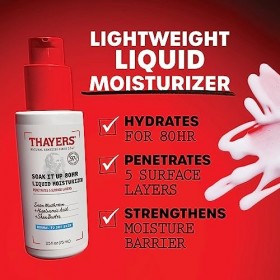 Thayers Crème Hydratante Liquide Soak Your Skin 80HR - Hydratant Visage à lAcide Hyaluronique, Champignon des Neiges & Beurr