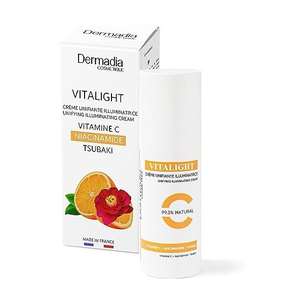 Dermadia - Crème Vitamine C - Anti-tâches - Anti-rides Formule puissante à la Vitamine C - Niacinamide Tsubaki - 50ml - Made 