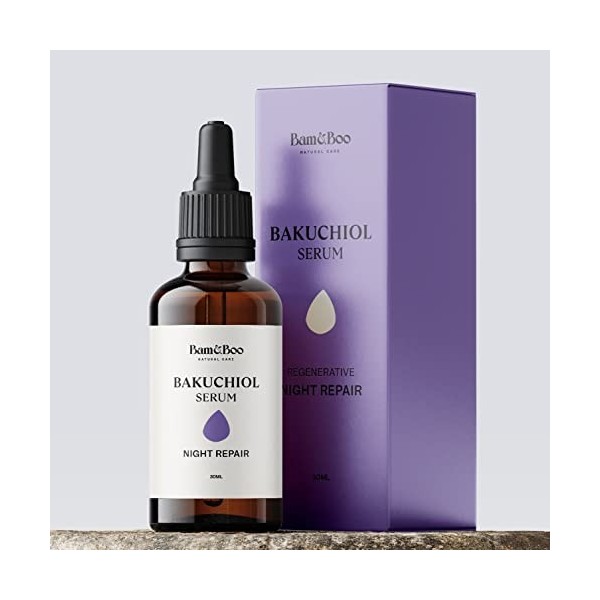 BAM&BOO Bakuchiol Sérum | Réparation régénératrice de nuit - Rétinol végétalien | 30ml | Nourrissant, Hydratant, Apaisant, An