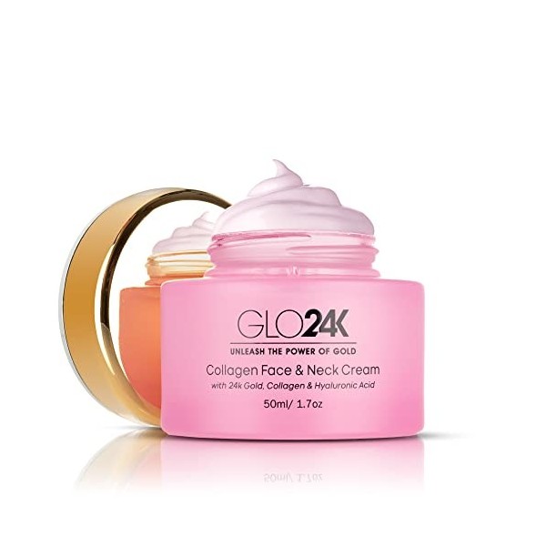 GLO24K Collagen Face & Neck Cream with 24k Gold, Collagen & Hyaluronic Acid