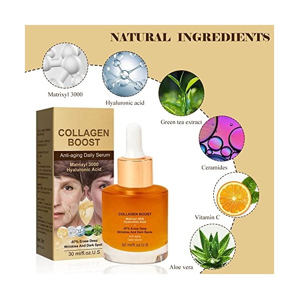 Advanced Collagen Boost Sérum anti-âge, Sérum Anti-âge, 2 pièces Deep Anti-Wrinkle Serum, Nourrit et raffermit la peau pour r