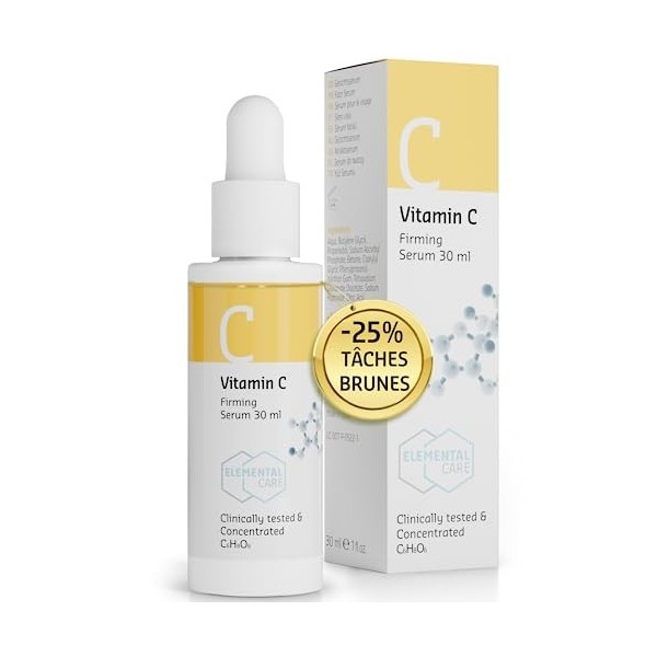 Serum Vitamine C Anti Taches Brunes Visage -25% de Tâches de Vieillesse en 3 Mois, 57% de Collagene, Vitamine C Serum Visage 