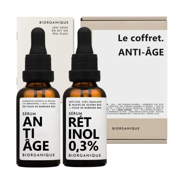 COFFRET | Anti-âge | 1x sérum «RÉTINOL» avec huile de figue de barbarie BIO + 1x sérum «ANTI-ÂGE» 100% naturel avec 1% de Bak