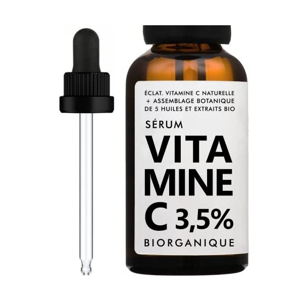 Sérum Visage VITAMINE C | 100% naturel | Avec Huiles de Jojoba BIO + Rose musquée BIO/Extraits de Réglisse BIO + Guimauve BIO