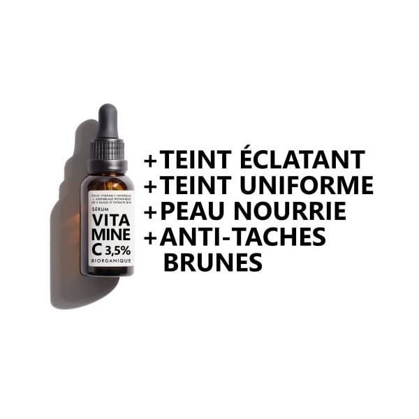 Sérum Visage VITAMINE C | 100% naturel | Avec Huiles de Jojoba BIO + Rose musquée BIO/Extraits de Réglisse BIO + Guimauve BIO