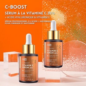 ANAiRUi Sérum de Vitamine C 20% pour le Visage avec Acide Hyaluronique, Vitamine E, Accroît la Fermeté, Revitalise et Illumin