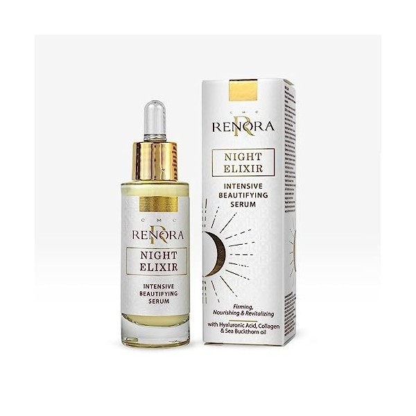 RENORA | Sérum de nuit intensif régénérant Soin anti-âge| Elixir de nuit| Sérum pour le visage Acide hyaluronique, collagène|