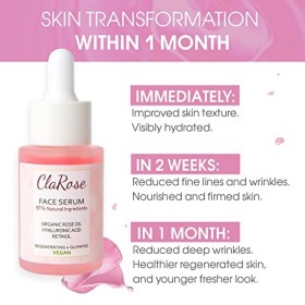 ClaRose - Sérum anti-âge pour le visage à lacide hyaluronique, à lhuile de rose 100&nbsp;% naturelle et au rétinol, 30&nbsp;ml