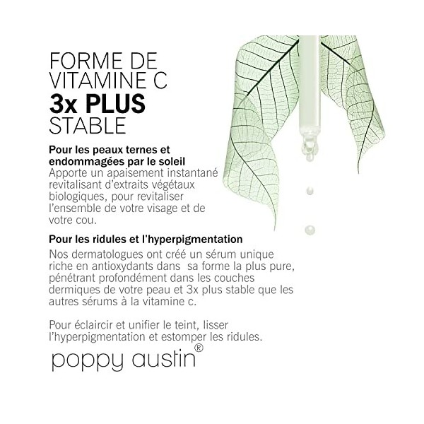 Poppy Austin Serum Visage Vitamine C - 60ml - Bio, Vegan & Sans Cruauté - Serum Vitamine C Visage Avec De LAcide Hyaluroniqu