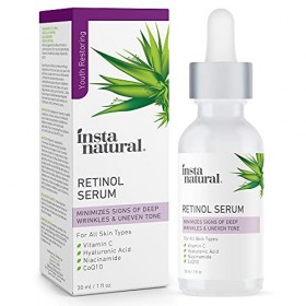 InstaNatural Sérum Rétinol – Sérum visage anti-rides et anti-âge – Aide à réduire l’apparition des rides, pattes d’oie & ridu
