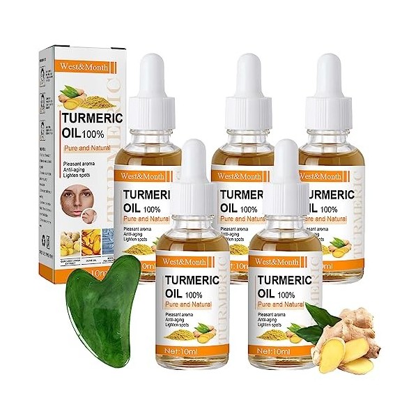 UYDF 5 Bouteilles Essence Hydratante Curcuma, Curcuma Sérum Correcteur Taches, Huile De Sérums pour le Visage Au Curcuma Pour