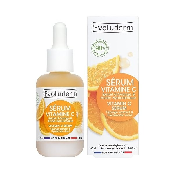 EVOLUDERM – Sérum Eclat à la Vitamine C – 98% dIngrédients dOrigine Naturelle - 30ml – Fabrication Française