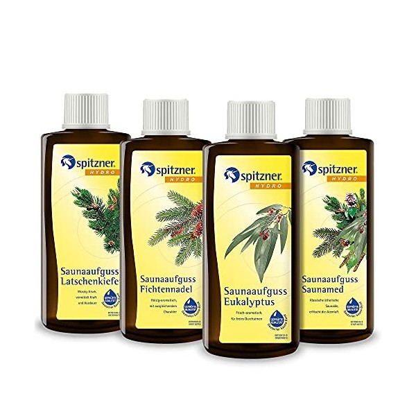 Spitzner Infusion pour sauna Souffle libre : Eucalyptus, aiguille d’épicéa, pin de montagne et Saunamed 4x190ml 