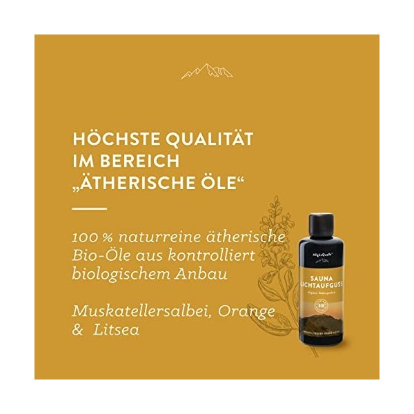 AllgäuQuelle® Infusion de sauna avec 100 % huiles biologiques avec orange, sauge sclarée, Litsea 100 ml . Infusion naturelle