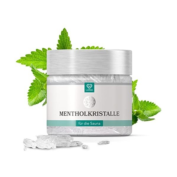 LoWell® 50g Cristaux de menthol 100% menthe pure - Idéal comme infusion pour le sauna dans une boîte refermable - Menthol