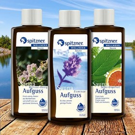 Lot Infusion pour sauna Herbes: „&nbsp;Menthe glacée&nbsp;“ / „&nbsp;Mélisse-Miel&nbsp;“ / „&nbsp;Sauge-Pamplemousse&nbsp;“ 3x190 ml de Spitzner