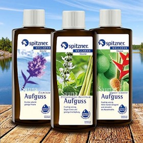 Lot Infusion pour sauna Délicieux: „&nbsp;Citronnelle-Basilic&nbsp;“ / „&nbsp;Gingembre-Citron vert&nbsp;“ / „&nbsp;Menthe glacée&nbsp;“ 3x190 ml de Spit