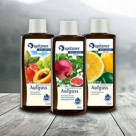 Lot Infusion pour sauna Fruité: „&nbsp;Rêve de fruits&nbsp;“ / „&nbsp;Grenade-Figue&nbsp;“ / „&nbsp;Pamplemousse&nbsp;“ 3x190 ml de Spitzner