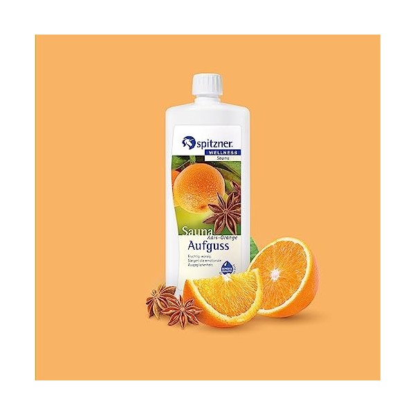 Spitzner Infusion pour sauna Anis-Orange fruité-épicé 1000 ml – Infusion bien-être pour sauna Concentré, Sauna parfumé à l’or