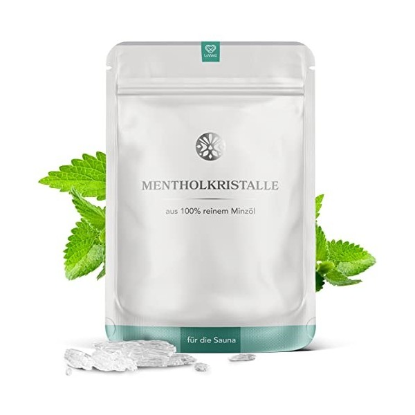 LoWell® 100g Cristaux de menthol 100% menthe pure - Idéal comme infusion pour le sauna - Sachets refermables - Menthol