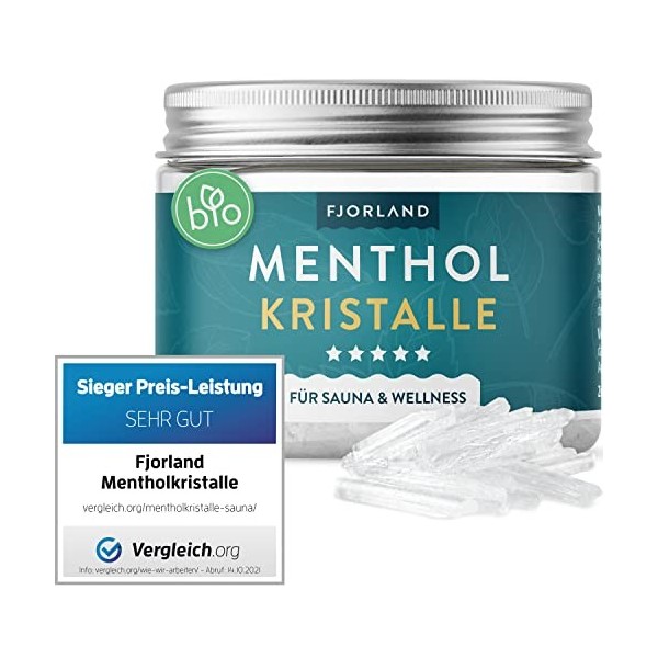 FJORLAND® - Cristaux de menthol 100 g - Qualité supérieure pour le sauna - Cristaux de menthol - Infusions de sauna - Dans un