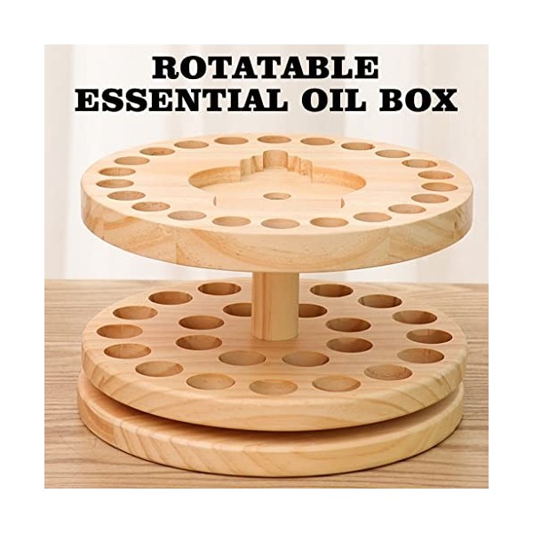 MaxTom Étagère dhuile Essentielle rotative en Bois, Peut Afficher 46 Bouteilles essentielles et Boules roulantes, pour laff