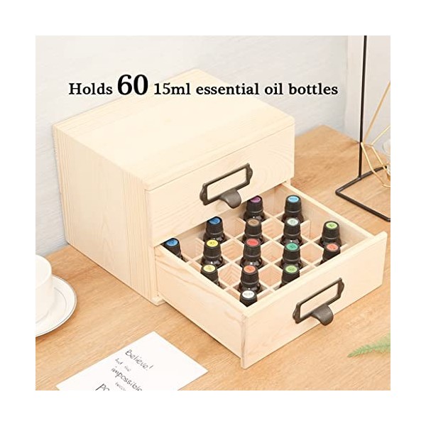 MaxTom Boîte en Bois dhuile Essentielle 60 Bouteilles, Collection de Vernis à Ongles, boîte de Rangement daromathérapie, Cl