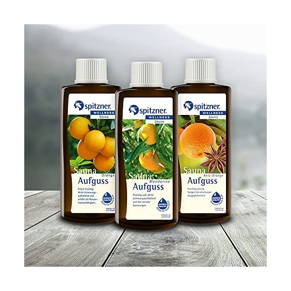 Lot Infusion pour sauna Parfum dorange: „ Orange “ / „ Mandarine “ / „ Anis-Orange “ 3x190 ml de Spitzner