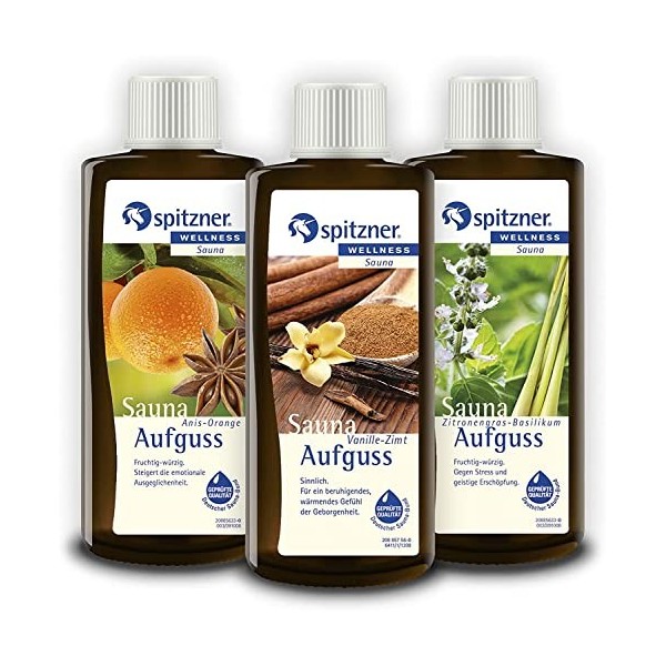 Spitzner Kit dinfusion de sauna dans une boîte cadeau - Orange anis, cannelle et basilic citronnelle 3 x 190 ml 