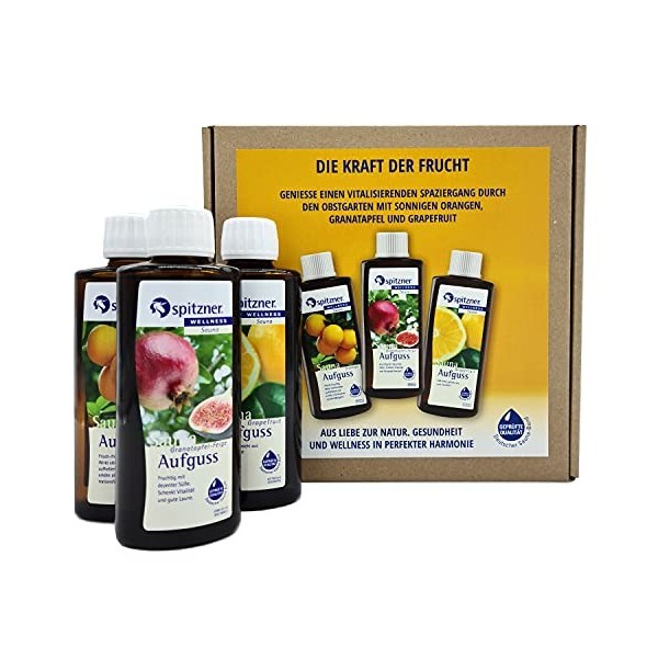 Spitzner Kit dinfusion de sauna dans une boîte cadeau la puissance du fruit : orange, grenade et pamplemousse 3 x 190 ml 