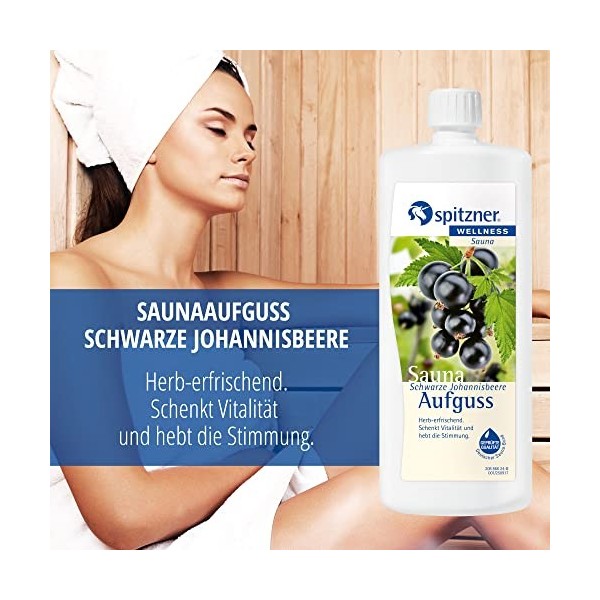 Spitzner Infusion pour sauna Groseille noire Herbacé-frais 1000 ml – Infusion bien-être pour sauna au parfum frais de groseil