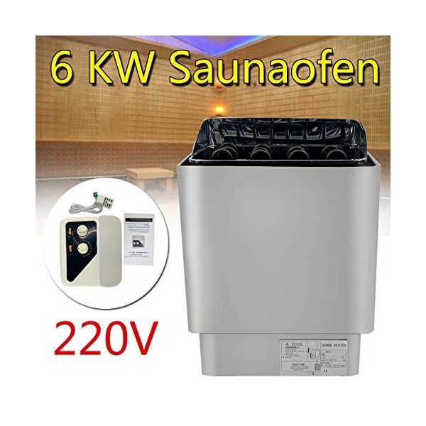 TABODD Poêle pour sauna 6 kW - 220 V - En acier inoxydable - Avec commande externe - Température de 6 à 8 m³