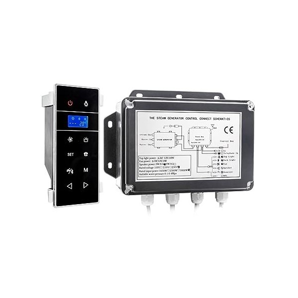 HIPATU Générateur de Vapeur pour Sauna Générateur de Vapeur de Douche Noir AC 3KW, Vapeur de Sauna Humide avec régla du Temps