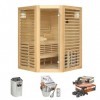 Holls Sauna Neptune 3/4 Places Poêle électrique Harvia Vega 4,5 KW + Pack Accessoires Premium pour Sauna Traditionnel Seau &