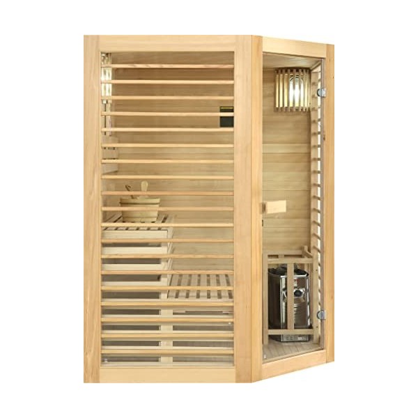 Holls Sauna Neptune 3/4 Places Poêle électrique Harvia Vega 4,5 KW + Pack Accessoires Premium pour Sauna Traditionnel Seau &