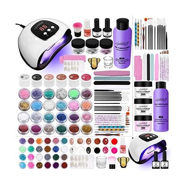 SPTHTHHPY kit verni semi permanent Lampe LED 48W+ Acrylique ongles 90ML et ensemble de poudre + Semi Permanent Vernis à ongle