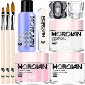 Morovan Kit Acrylique Ongles 3 Couleurs Poudre Acrylique Pour Ongles et Monomère Acrylique Professionnel Ensemble Poudre Acry