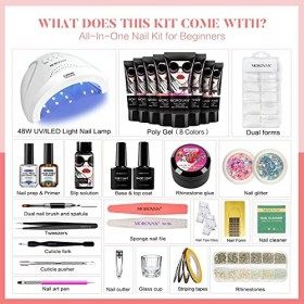Morovan kit Ongles Gel UV Complet - Poly Gel Kit Lampe UV Ongles Gel et Vernis Semi Permanent Extension Ongles 8 Pcs Avec Aut