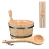 Navaris Accessoire de sauna - Set avec seau 5L et louche en bois sablier minuteur hammam spa sauna - Kit daccessoires en boi